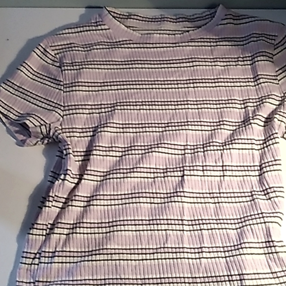 H&M Pueple, white, and black Small Rib shirt